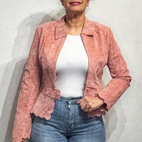 Cofi Pink Suede Leather Vintage Jacket Sz 14 - Picture 1 of 13
